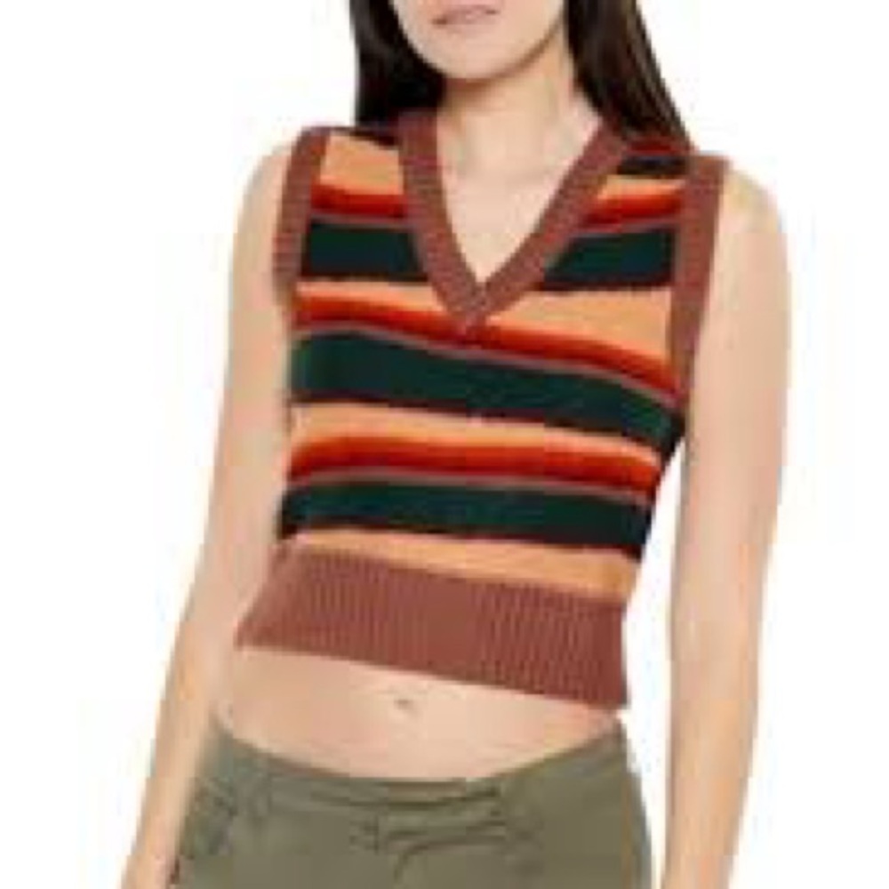 Multicolor Striped V-Neck Sweater Vest